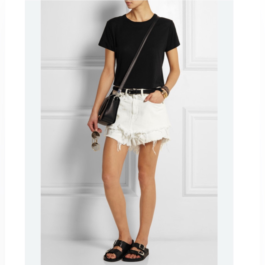 R13 White Layered Distressed Denim Shorts